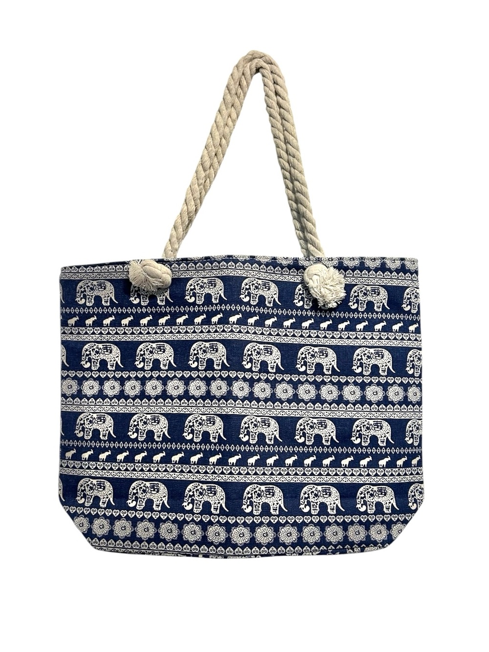 New Navy & Cream Elephant Print Rope-Handle Tote Bag - Picture 1 of 6